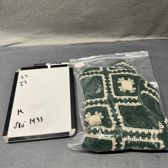 Abercrombie & Fitch Sweater Mens Medium Green Crochet Floral Knit Button Up - Picture 9 of 9